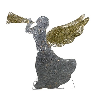 Northlight 46" Silver and Gold Lighted 3-D Glittered Angel Christmas Outdoor Decoration - Clear Lights