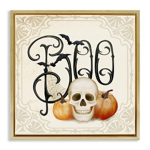 Stupell Industries Something Wicked Boo Floating Frame Canvas Art, Gold, 18" x 18" - 1 of 4