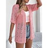 Women 2025 Long Crochet Cardigan Short Sleeve Open Front Knit Sweater Summer Hollow Out Lightweight Cover Up - 2 of 4