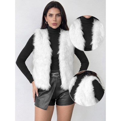 Женские жилеты INSPIRE CHIC Women's Open Front Sleeveless Faux Fur Soft Fuzzy Waistcoat Winter Outerwear Vest S White — фото 2