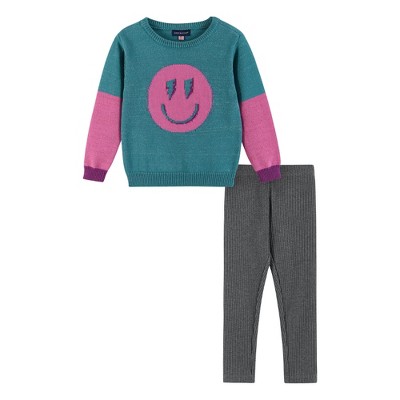 Andy & Evan  Toddler  Lurex Sweater w/Ombre Smiley Graphic & Legging Set