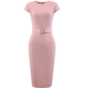 INSPIRE CHIC Women's Pencil Cap Sleeve Belted Wear to Work Sheath Dress - 1 of 4