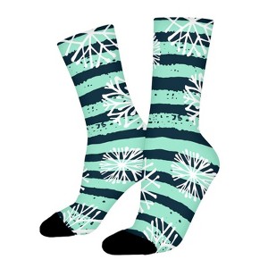 Winter Snowflakes Stripes Women Printed Crew Socks Funny Funky Socks Soft Polyester Novelty Gifts for Artists Men - 1 of 1