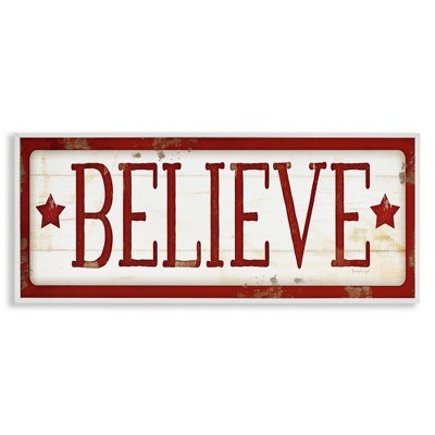 Stupell Industries Believe Red Christmas Phrase, 30" x 13"