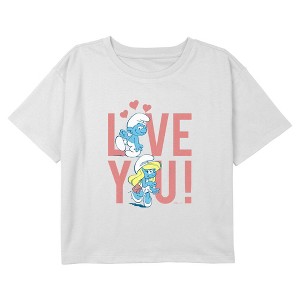 Girl's The Smurfs Love You Cropped T-Shirt - 1 of 3