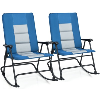 Tangkula Foldable Rocking Chair Enlarged Rocker Chair with Cotton Clip Blue/Red