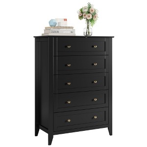 5 Drawers Dresser for Bedroom, Farmhouse Tall Wood Chest of Drawers for Clothes, Big Storage Dressers Organizer with Gold Handles & Deep Drawers - 1 of 4