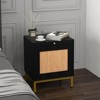 Rattan Nightstand Set of 2, Modern Farmhouse End Table with Storage Cabinet and 1 Door, Beside Table with Metal Legs, Rustic Couch Side Table - 3 of 4