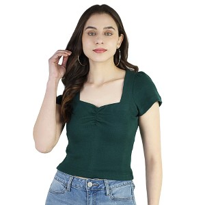 Artyska Women's Summer Sweetheart Neck Ribbed Knit Cap Sleeve Casual Crop Tops - 1 of 4