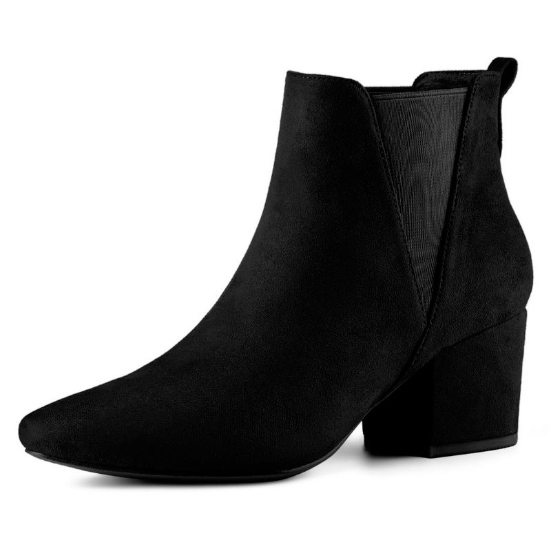 BLISSFUL STEP Women's Pointed Toe Block Heel Ankle Chelsea Boots Black 5.5