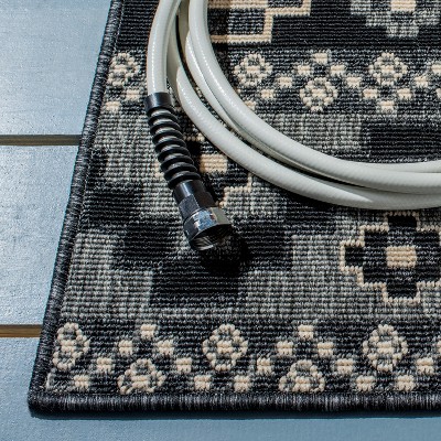 Black and Beige Geometric Indoor/Outdoor Area Rug