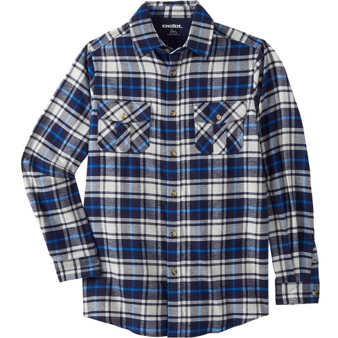 KingSize Men's Big & Tall Plaid Flannel Shirt - Big - 7XL, Navy Plaid