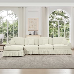 Modular L-Shaped Sectional Sofa with Flared Arms, Removable Ruffles Skirts & Movable Ottoman, Comfy Chenille Deep Seat Couch - 1 of 4