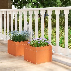 Angel Sar 2 Pack Square Planter Box, Outdoor Indoor Plant Pots with Drainage Gaps, HDPE Weatherproof Garden Box - 1 of 4