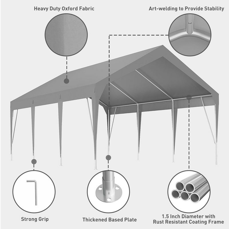 Heavy Duty UV Resistant Waterproof Carport Canopy, Portable Garage for Car, Boat, Parties, and Storage Shed, 3 of 8