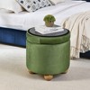Round Ottoman Storage Ottoman with Convertible Lid Coffee Table, Button Design, Green/Blue/Yellow/Beige-ModernLuxe - 2 of 4