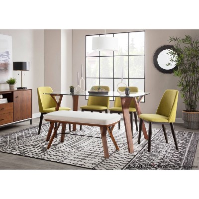 Mid-Century Modern White Wood Bench with Cushioned Seat