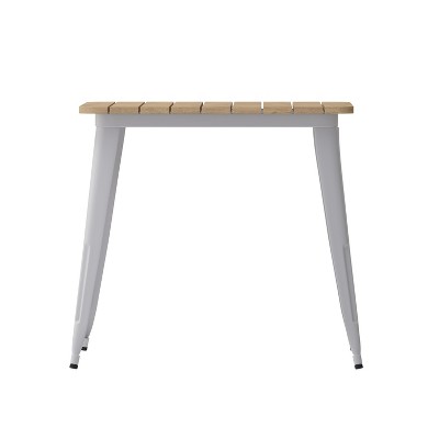 Emma and Oliver 31.5" Square Brown Poly Resin Top Dining Table with Silver Steel Base