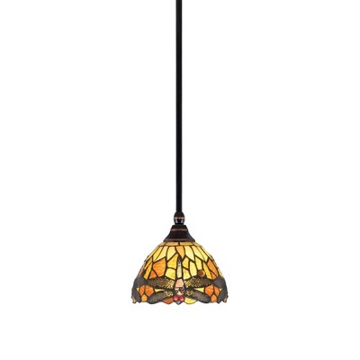 Toltec Lighting Any 1 - Light Pendant in  Black Copper with 7" Amber Dragonfly Art Glass Shade