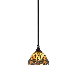 Toltec Lighting Any 1 - Light Pendant in  Black Copper with 7" Amber Dragonfly Art Glass Shade - 1 of 1
