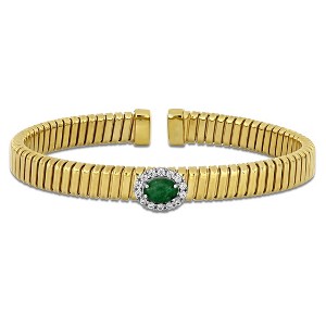 EVERLY JEWELRY | Yellow Plated Sterling Silver 0.14 CT TGW Cubic Zirconia and Green Agathe flat omega Bangle - 1 of 4