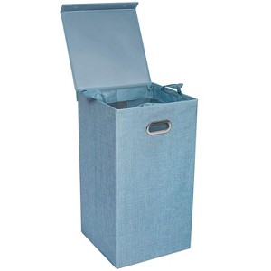 BirdRock Home Single Linen Laundry Hamper with Lid and Removable Liner - Light Blue - 1 of 4