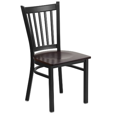 Emma And Oliver Black Vertical Back Metal Restaurant Chair - Walnut ...