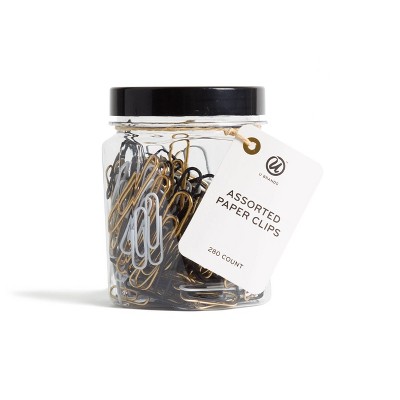 U Brands 280ct Paper Clips in Mason Jar Black/White/Gold