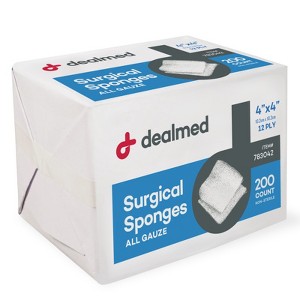 Dealmed 4" x 4" Surgical Sponges, 8-Ply, Non-Woven Absorbent Gauze Sponges for Wound Care, First Aid Kits and Medical Facilities, 200 Count (Case of - 1 of 1