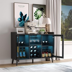 Wine Bar Cabinet,47in Modern Wood Liquor Cabinet Buffet Sideboard Coffee Bar Station with Wine Racks for Home Living Room Dining Room Kitchen - 1 of 4