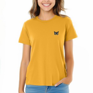 Dalix Butterfly Embroidered Cotton Relaxed Fit Short Sleeve Crewneck Tee Shirt Women - 1 of 4