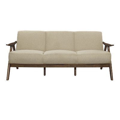 Lexicon 1138BR-3 Damala Collection Retro Inspired 3 Seat Living Room Sofa Couch, Polyester Fabric, Walnut Frame, Brown