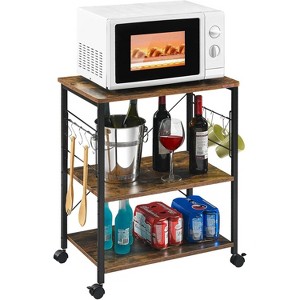 Mr IRONSTONE Microwave Cart 23.7'' for Small Space, 3-Tier Microwave Stand Coffee Cart Rolling Kitchen Utility cart on Wheels, Black - 1 of 4