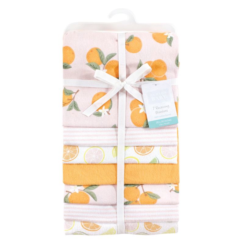 Hudson Baby Infant Girl Cotton Flannel Receiving Blankets Bundle, Citrus Orange, One Size, 3 of 8