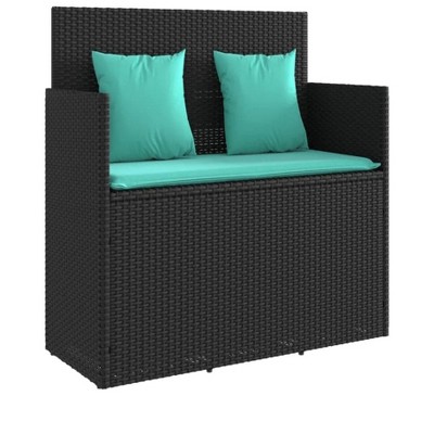 47.2"Patio Bench with Cushions Black Poly Rattan