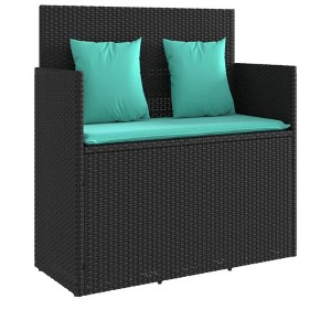 47.2"Patio Bench with Cushions Black Poly Rattan - 1 of 4
