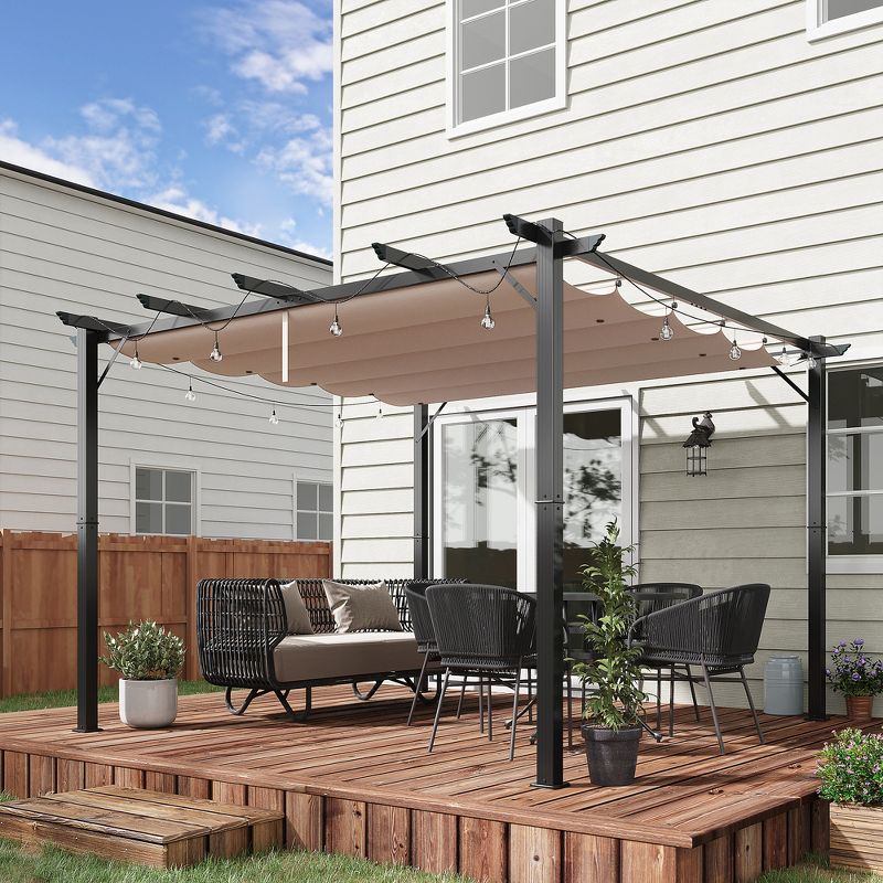 Outsunny Outdoor Retractable Pergola Canopy, Aluminum Patio Pergola, Backyard Shade Shelter for Porch Party, Garden, Grill Gazebo, 2 of 7