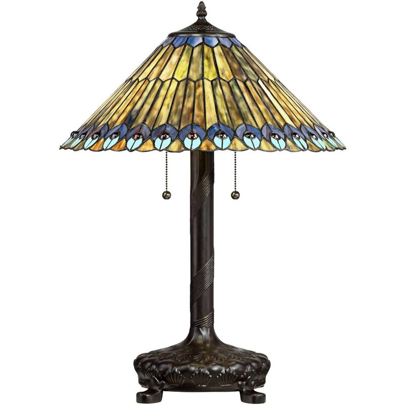 Robert Louis Tiffany Table Lamp 26" High Antique Bronze Tiffany Style Peacock Art Glass Shade for Living Room Family Bedroom Bedside Office, 1 of 7