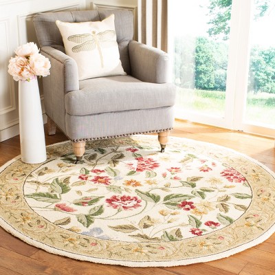 Ivory Floral Elegance Hand-Knotted Wool Round Rug, 3' Diameter