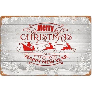 Lomsoe Merry Christmas And Happy New Year Sign Christmas Decorations Rustic Aluminum Wall Art Christmas Metal Tin Sign 8x12in - 1 of 1