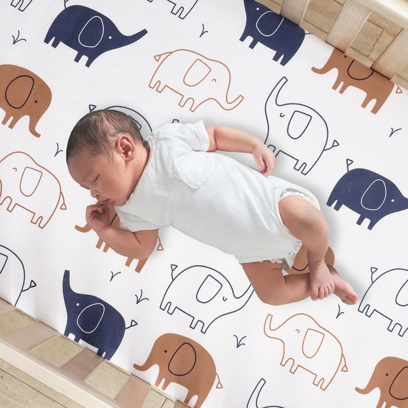 Lambs & Ivy Playful Elephant 100% Cotton White/Blue Baby Fitted Crib Sheet, 2 of 6