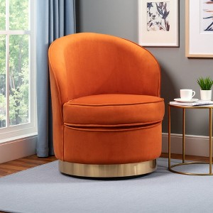 Velvet Contemporary Swivel Accent Chair with Rounded Design and Gold Base - 1 of 4