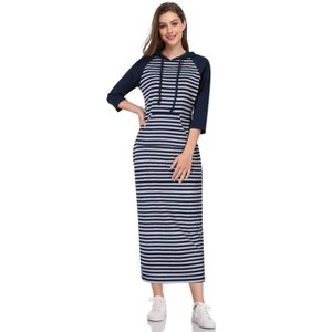 BLUEMING Womens 3/4 Long Sleeve Maxi Hoodie Dress Casual Pocket Slim Pullover Sweater Dress Travel Outfits - 1 of 4