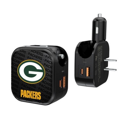 Green Bay Packers Text Backdrop 18-Watt 2 in 1 USB A/C Charger