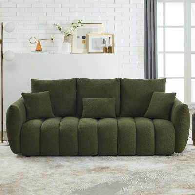 MAYEERTY 82" Premium Teddy Sofa 3 Pillows 3 Cushions Solid Wood Frame 3-Seater Oversized Upholstered