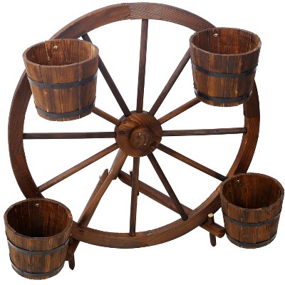 Grungis Wooden Planters Bed for Outdoor Plants,Wagon Flower Planter Pot Stand with Wheels for Garden Porch and Patio