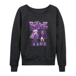 Women's - Bratz - Purple Power Dolls Lightweight French Terry Wide Neck Long Sleeve Shirt - 1 of 4