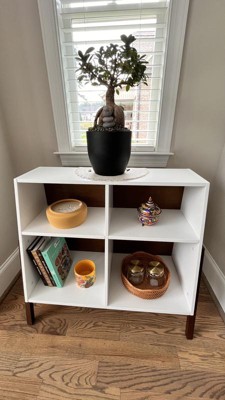 Nathan James Telos Glossy White and Brown 4-Cube Organizer Storage