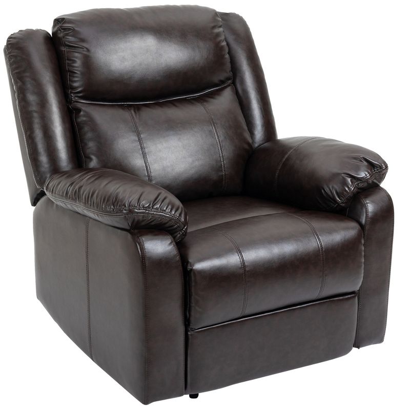 HOMCOM PU Leather Manual Recliner with Thick Padded Upholstered Cushion and Retractable Footrest, Brown, 4 of 9