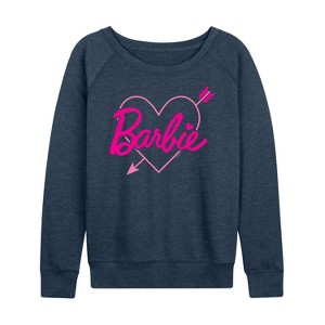 Women's - Barbie - Pink Arrow Heart Logo Lightweight French Terry Wide Neck Long Sleeve Shirt - 1 of 4